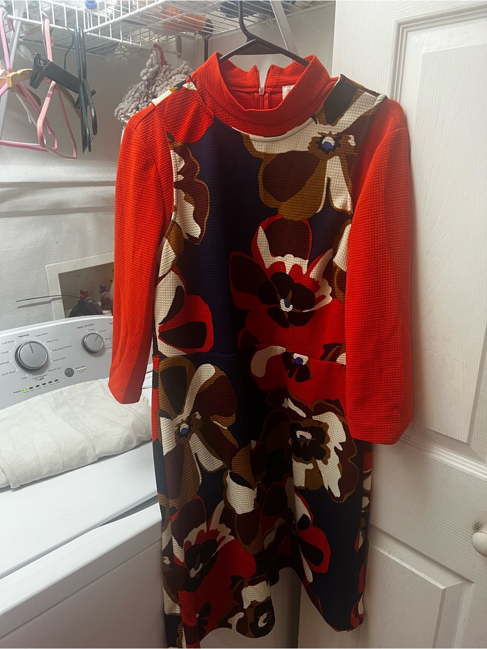 ECI orange and Navy Floral A-Line Dress